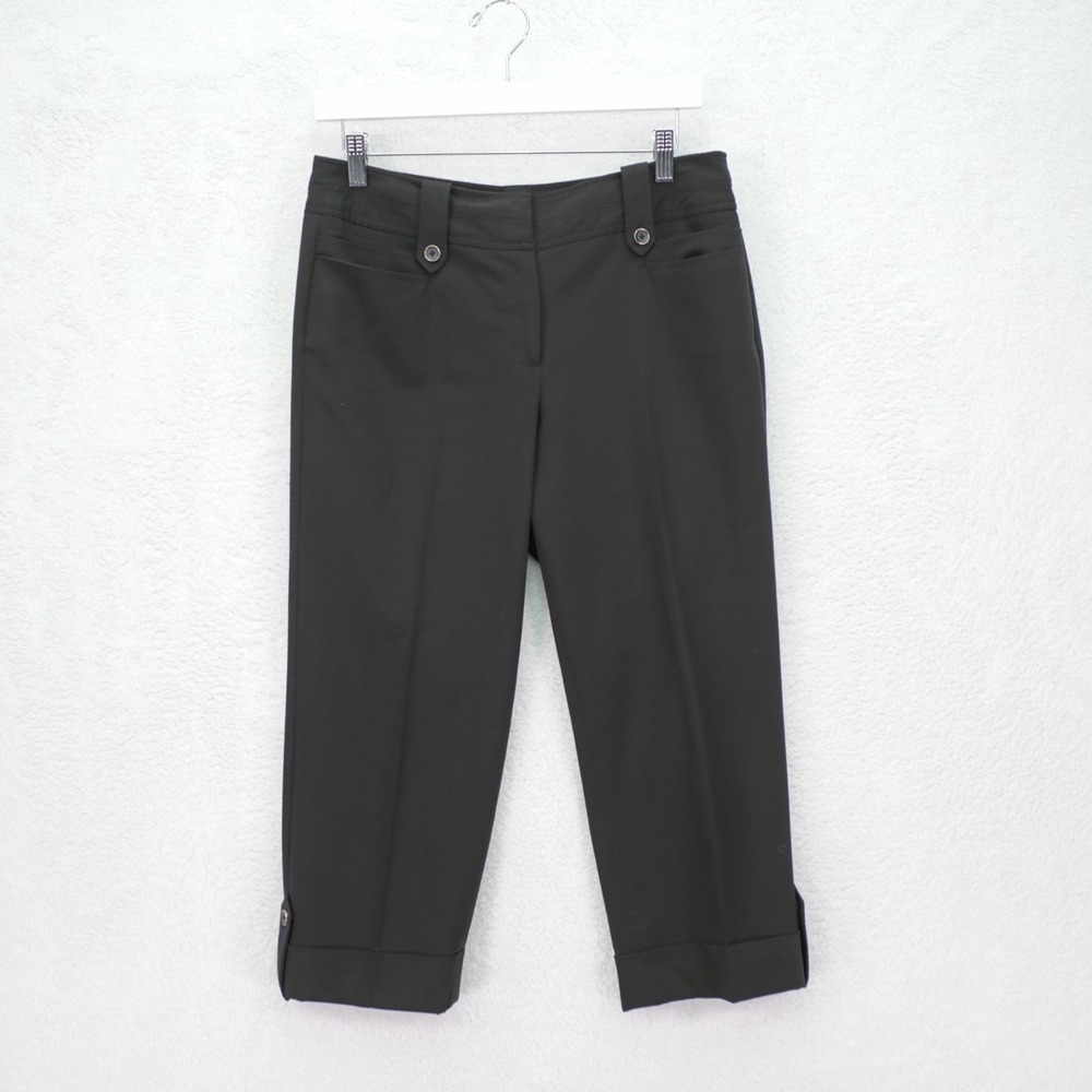 Roz & Ali Black Rolled Up Black Capri Dress Pants -6  31 / 22- Mid Rise Polyeste